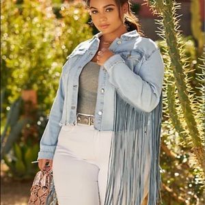 Fashion to Figure Plus Size Fringe Jean Jacket